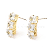 Brass Micro Pave Clear Cubic Zirconia Stud Earring Findings, with Loop, Rectangle, Golden, 17x6mm, Pin: 0.7mm(ZIRC-K087-16G)