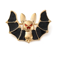 Halloween Zinc Alloy Brooches, Black Enamel Pins for Clothes Backpack, Light Gold, Bat, 29x40.5mm(JEWB-I033-01A)