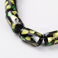 Handmade Gold and Silver Foil Glass Column Beads, Lime Green, 13x8mm, Hole: 1mm(LAMP-L041-01A)