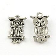 Tibetan Style Alloy Pendant Rhinestone Settings, Owl, Cadmium Free & Lead Free, Antique Silver, Fit For 1mm Rhinestone, 26x14.5x3.5mm, Hole: 2mm, about 617pcs/1000g(TIBE-Q050-46AS-LF)