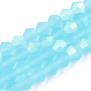 Imitate Austrian Crystal Bicone Frosted Glass Beads Strands, Grade AA, Faceted, Sky Blue, 2.9~3.3x2.5mm, Hole: 0.7mm, about 145~150pcs/strand, 16.34~16.54 inch(41.5~42cm)(EGLA-A039-T2mm-MB20)