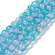 Two Tone Crackle Glass Beads Strands, High Luster, Round, Deep Sky Blue, 8x7~7.5mm, Hole: 1.5mm, about 114pcs/strand, 31.4 inch(X-CCG-Q002-8mm-A33)
