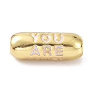 Eco-Friendly Brass Enamel Beads, Long-Lasting Plated, Real 18K Gold Plated, Oval with Word You Are, White, 17.5x7mm, Hole: 3mm(KK-C220-06G-08)
