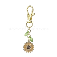 Sunflower Alloy Enamel Pendant Decorations, Leaf Transparent Acrylic and Swivel Lobster Claw Clasps Charm, Goldenrod, 70mm, Flower: 21x18x2mm(HJEW-JM01757)