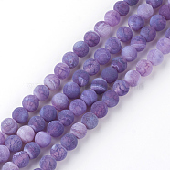 Natural Fire Crackle Agate Bead Strands, Frosted, Dyed, Round, Orchid, 6mm, Hole: 1.5mm, about 63pcs/strand, 15.7 inch(G-S216-6mm-04)