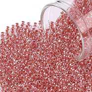 TOHO Round Seed Beads, Japanese Seed Beads, (1845) Red Rose Lined Crystal Rainbow, 11/0, 2.2mm, Hole: 0.8mm, about 1110pcs/bottle, 10g/bottle(SEED-JPTR11-1845)