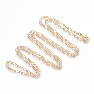 Brass Coated Iron Figaro Chain Necklace Making, with Lobster Claw Clasps, Light Gold, 32 inch(81.5cm)(MAK-T006-03KC)