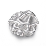 304 Stainless Steel Pendants, Textured, Flat Round, Stainless Steel Color, 17.5x18.5x3mm, Hole: 1.2mm(STAS-G214-55P)