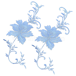 2Pcs Peony Computerized Embroidery Cloth Iron on/Sew on Patches, Costume Accessories, Appliques, Light Sky Blue, 390x156x0.7mm(DIY-GF0005-32A)