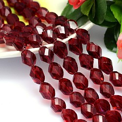 Faceted Polyhedron Imitation Austrian Crystal Bead Strands, Grade AAA, Dark Red, 9x6mm, Hole: 1mm, about 45pcs/strand, 15.7 inch(G-M190-9x6mm-05A)