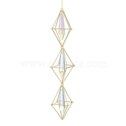 Brass Pouch Transparent Glass Big Cone Pendulum Pendant Decorations, for Home Decorations, Golden, 330mm(HJEW-JM01733)