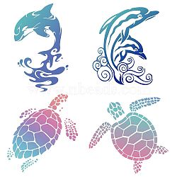 8Pcs 4 Styles Self Adhesive PVC Sticker, for Wall, Window or Stairway Decoration, Flat Round, Sea Animals, Sticker: 16x16cm, 2pcs/style(DIY-WH0311-032)