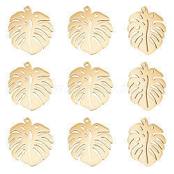 201 Stainless Steel Pendants, Tropical Leaf Charms, Monstera Leaf, Golden, 24x21x1mm, Hole: 1mm, 10pcs/box(STAS-UN0043-08)