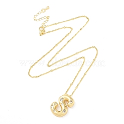 Brass Micro Pave Clear Cubic Zirconia Pendant Necklaces, Letter S, 17.72 inch(450mm), Letter S: 23.5x16.5mm(NJEW-Z038-01G-S)