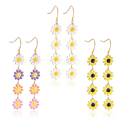 3 Pairs 3 Colors Enamel Daisy Flower Dangle Earrings, Light Gold Brass Long Drop Earrings for Women, Mixed Color, 64mm, Pin: 0.7mm, 1 Pair/color(EJEW-AN0001-41)
