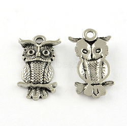 Tibetan Style Alloy Pendant Rhinestone Settings, Owl, Cadmium Free & Lead Free, Antique Silver, Fit For 1mm Rhinestone, 26x14.5x3.5mm, Hole: 2mm, about 617pcs/1000g(TIBE-Q050-46AS-LF)