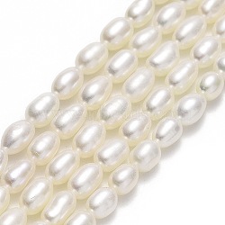 Natural Cultured Freshwater Pearl Beads Strands, Rice, Linen, 5.5~6x4~4.5mm, Hole: 0.6mm, about 56~66pcs/strand, 14.96''(38cm)(PEAR-J006-10B-01)
