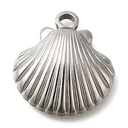 Anti-Tarnish 304 Stainless Steel Pendants, Shell Shapes Charm, Stainless Steel Color, 21.5x20x5mm, Hole: 2mm(STAS-I310-14P)