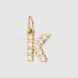 Stainless Steel Cubic Zirconia Pendants with Jump Rings, Real 14K Gold Plated, Letter K, 8mm(X-FIND-PW0024-08K)