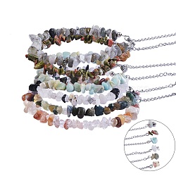 6Pcs 6 Styles Mixed Gemstone Chip Beads Anklets, with Glass Seed Beads, with Brass and Stainless Steel Findings, 8-1/2 inch(21.5cm), 1pc/style(AJEW-SZ0001-76)