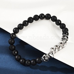 Punk Style Skull 304 Stainless Steel Glass Beads Bracelets for Women Men, Antique Silver & Stainless Steel Color, Inner Diameter: 2-1/4 inch(5.8cm)(BJEW-D304-04AS-02)