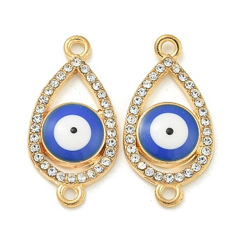 Alloy Blue Enamel Evil Eye Connector Charms, Crystal Rhinestone Links, Golden, Teardrop, 25.5x13x3mm, Hole: 1.8mm