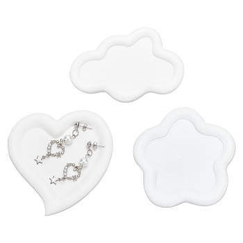 3Pcs 3 Style Resin Jewelry Storage Plate, Photography Props, Home Display Decoration, Heart & Cloud & Flower, White, 65~96x94~101x9~9.5mm, Inner Diameter: 46~70x66~84mm, 1pc/style