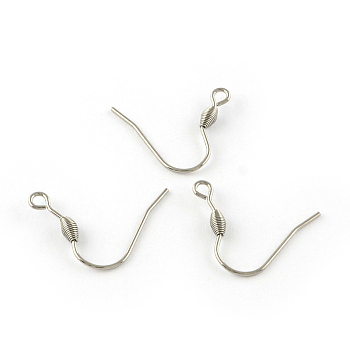 201 Stainless Steel Earring Hooks, with Horizontal Loop, Stainless Steel Color, 20x20x0.8mm, Hole: 2mm, 20 Gauge, Pin: 0.8mm