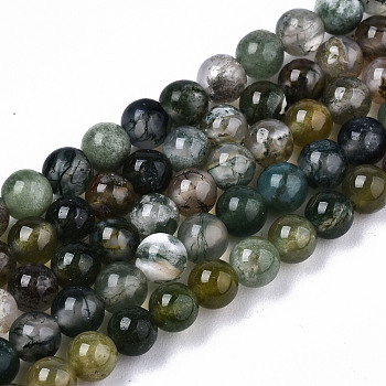 Natural Moss Agate Beads Strands,  Round, 4mm, Hole: 0.5mm, about 93~98pcs/strand, 15.35 inch~15.75 inch(39~40cm)