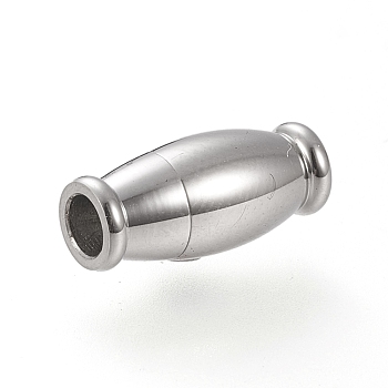 304 Stainless Steel Magnetic Clasps with Glue-in Ends, Oval, Stainless Steel Color, 14x6.5mm, Hole: 3mm
