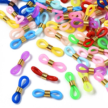 Silicone EyeGlass Holders, with Golden Plated Iron Findings, Mixed Color, 22x7.5mm