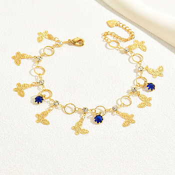 Real 18K Gold Plated Vintage Butterfly Charm Anklets for Women, Adjustable and Stylish, 8-1/8 inch(20.5cm)