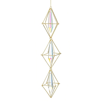 Brass Pouch Transparent Glass Big Cone Pendulum Pendant Decorations, for Home Decorations, Golden, 330mm