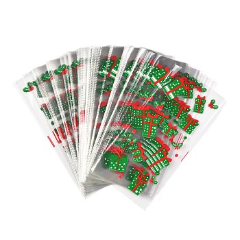 Christmas Theme OPP Plastic Storage Bags, for Chocolate, Candy, Cookies Gift Packing, Gift Box Pattern, 27x13x0.01cm, 100pcs/bag
