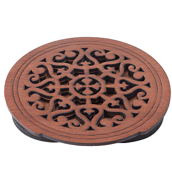 Wood Guitar Sound Hole Cover, Feedback Buffers, Flat Round with Flower Pattern, Coconut Brown, 105mm