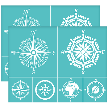 Self-Adhesive Silk Screen Printing Stencil, for Painting on Wood, DIY Decoration T-Shirt Fabric, Turquoise, Compass Pattern, 280x220mm