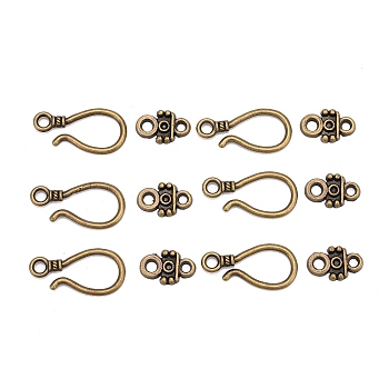 Tibetan Style Hook and Eye Clasps, Antique Bronze Color, Lead Free and Cadmium Free, 24x11x14mm, Hole: 3.5mm