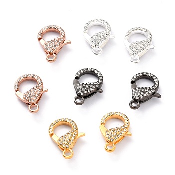 Alloy Rhinestone Lobster Claw Clasps, Mixed Color, 31x22x7mm, Hole: 3mm