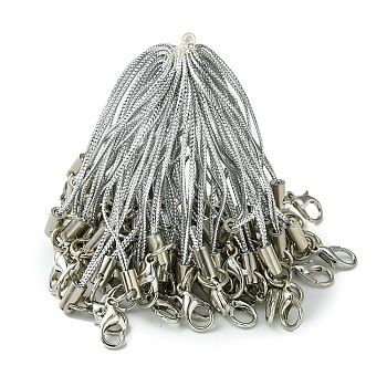 Polyester Cord Mobile Straps, with Platinum Plated Alloy Findings, Silver, 6.5~7cm