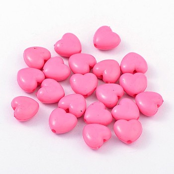 Opaque Acrylic Beads, Heart, Hot Pink, 10x11x6mm, Hole: 2mm, about 1267pcs/500g