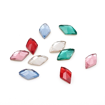 Glass Rhinestone Cabochons, Flat Back & Back Plated, Faceted, Rhombus, Mixed Color, 6x3.5x2mm