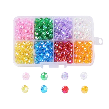 8 Colors Eco-Friendly Transparent Acrylic Beads, AB Color, Faceted, Round, Mixed Color, 6x6mm, Hole: 1mm, 8colors, about 70pcs/color, 560pcs/box