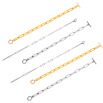 CHGCRAFT Paperclip Chain Bracelets Sets, with Toggle Clasps and Lobster Claw Clasps, Golden & Stainless Steel Color, 6pcs/box