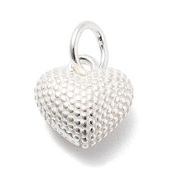 925 Sterling Silver Charms, with 925 Stamp and Jump Rings, Silver Color Plated, Heart, 9.5x9x5mm, Hole: 4mm