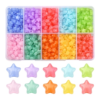 600Pcs 10 Colors Imitation Jelly Acrylic Beads, Star, Mixed Color, 9x9.5x5.5mm, Hole: 2.5mm, 60pcs/color