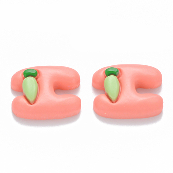Resin Cabochons, Letter H with Carrot, Light Coral, 20x17x6mm