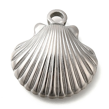 Anti-Tarnish 304 Stainless Steel Pendants, Shell Shapes Charm, Stainless Steel Color, 21.5x20x5mm, Hole: 2mm