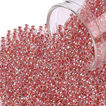 TOHO Round Seed Beads, Japanese Seed Beads, (1845) Red Rose Lined Crystal Rainbow, 11/0, 2.2mm, Hole: 0.8mm, about 1110pcs/bottle, 10g/bottle