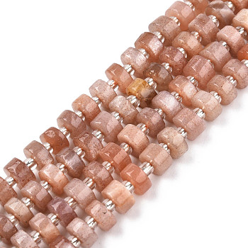 Natural Sunstone Beads Strands, with Seed Beads, Heishi Beads, Flat Round/Disc, 6~6.5x3~3.5mm, Hole: 1mm, about 35~42pcs/strand, 7.09 inch~7.68 inch(18~19.5cm)