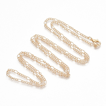 Brass Coated Iron Figaro Chain Necklace Making, with Lobster Claw Clasps, Light Gold, 32 inch(81.5cm)